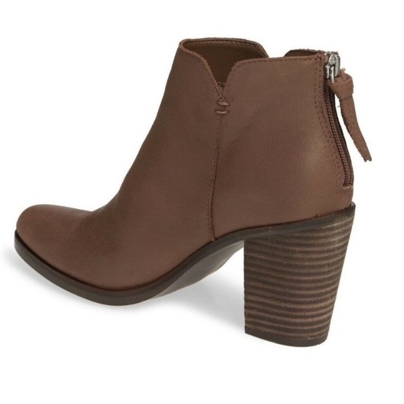 Bp Jett Lea Brown Cognac Leather Stack Block Heeled Ankle bootie - Picture 2 of 9